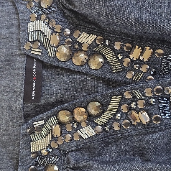 New York & Company Dresses & Skirts - EUC like new New York Company rhinestone beaded sleeveless mini denim boho dress
